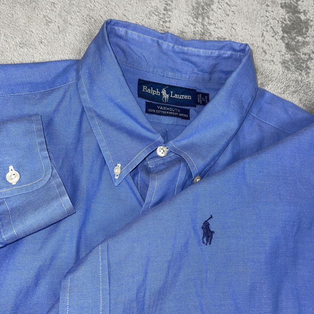 VTG RALPH LAUREN Blue Chambray Yarmouth Long Sleeve Button Down Shirt 17 34/35